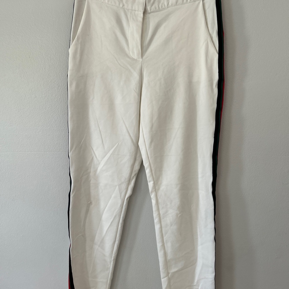 San Joy White Chinos with Red and Green Stripes